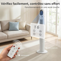 HOMCOM Ventilateur colonne, ventilateur tour pour chambre, 111 cm de haut, oscillant à 70°, 3 modes, 3 vitesses, écran LED, télé