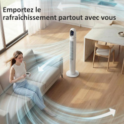 HOMCOM Ventilateur colonne, ventilateur tour pour chambre, 111 cm de haut, oscillant à 70°, 3 modes, 3 vitesses, écran LED, télé