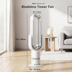 QG830 Ventilateur Tour Sans Pale, Chauffage & Refroidissement 2-en-1, Télécommande et Commande Tactile, 10 Modes Froid + 3 Chaud