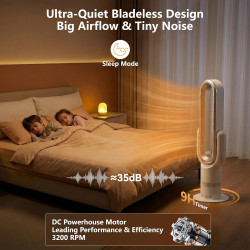 QG830 Ventilateur Tour Sans Pale, Chauffage & Refroidissement 2-en-1, Télécommande et Commande Tactile, 10 Modes Froid + 3 Chaud