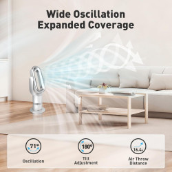 QG660 Ventilateur Tour Sans Pale, Chauffage & Refroidissement 2-en-1, Télécommande et Commande Tactile, 10 Modes Froid + 3 Chaud