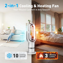 QG660 Ventilateur Tour Sans Pale, Chauffage & Refroidissement 2-en-1, Télécommande et Commande Tactile, 10 Modes Froid + 3 Chaud