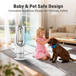 QG660 Ventilateur Tour Sans Pale, Chauffage & Refroidissement 2-en-1, Télécommande et Commande Tactile, 10 Modes Froid + 3 Chaud