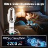 QG660 Ventilateur Tour Sans Pale, Chauffage & Refroidissement 2-en-1, Télécommande et Commande Tactile, 10 Modes Froid + 3 Chaud
