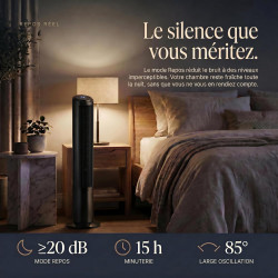 Ventilateur tour (102 cm), 20dB, vitesse pouvant atteindre 8 m/s, écran tactile LED, télécommande, 3 vitesses, minuterie 15 h, o