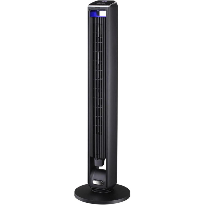Ventilateur tour (107 cm), 19dB, vitesse pouvant atteindre 8,2 m/s, écran tactile LED, télécommande, 3 vitesses, minuterie 15 h,