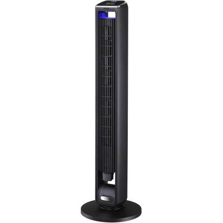 Ventilateur tour (107 cm), 19dB, vitesse pouvant atteindre 8,2 m/s, écran tactile LED, télécommande, 3 vitesses, minuterie 15 h,