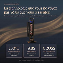 Ventilateur tour (107 cm), 19dB, vitesse pouvant atteindre 8,2 m/s, écran tactile LED, télécommande, 3 vitesses, minuterie 15 h,