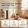 Ventilateur tour (107 cm), 19dB, vitesse pouvant atteindre 8,2 m/s, écran tactile LED, télécommande, 3 vitesses, minuterie 15 h,