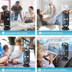 DR.PREPARE Ventilateur Colonne Silencieux Ventilateur Tour de Table avec Inclinaison à 270°, Oscillation 105°, 3 Vitesses, Venti