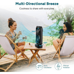 DR.PREPARE Ventilateur Colonne Silencieux Ventilateur Tour de Table Fonctionnant sur Batterie Oscillation 120°, 3 Vitesses, Vent