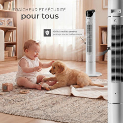 tectake® Ventilateur Colonne 110 cm, 3 modes et 3 vitesses, Fonction de minuterie, Ecran LED, Télécommande, Ventilateur Silencie