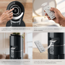 tectake® Ventilateur Colonne 110 cm, 3 modes et 3 vitesses, Fonction de minuterie, Ecran LED, Télécommande, Ventilateur Silencie