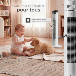 tectake® Ventilateur Colonne 90 cm, 3 modes et 3 vitesses, Fonction de minuterie, Ecran LED, Télécommande, Ventilateur Silencieu