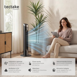 tectake® Ventilateur Colonne 90 cm, 3 modes et 3 vitesses, Fonction de minuterie, Ecran LED, Télécommande, Ventilateur Silencieu
