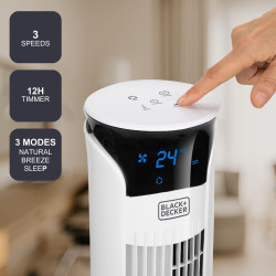 Noir+decker bxeft48e - ventilateur colonne 45w, 3 vitesses, 3 modes, digital oscillant et silencieux avec télécommande 81 cm de 