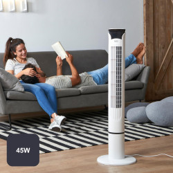 Noir+decker bxeft49e ventilateur colonne 45w, oscillant, télécommande, 102 cm, silencieux, 3 vitesses, minuterie