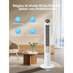 FOHERE Tour de ventilateur très silencieuse avec télécommande pour la maison, ventilateur sur pied à moteur DC oscillant de 102c