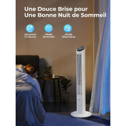 FOHERE Tour de ventilateur très silencieuse avec télécommande pour la maison, ventilateur sur pied à moteur DC oscillant de 102c