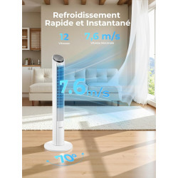 FOHERE Tour de ventilateur très silencieuse avec télécommande pour la maison, ventilateur sur pied à moteur DC oscillant de 102c