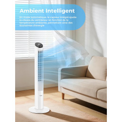 FOHERE Tour de ventilateur très silencieuse avec télécommande pour la maison, ventilateur sur pied à moteur DC oscillant de 102c