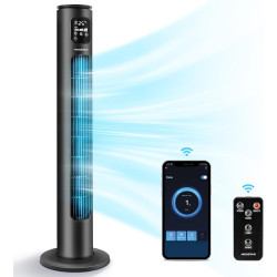 Aigostar smart ross - ventilateur tour intelligent avec télécommande(97cm). oscillation 70°, silencieux, ecran led wifi + bleuto