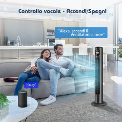 Aigostar smart ross - ventilateur tour intelligent avec télécommande(97cm). oscillation 70°, silencieux, ecran led wifi + bleuto