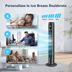 Aigostar smart ross - ventilateur tour intelligent avec télécommande(97cm). oscillation 70°, silencieux, ecran led wifi + bleuto