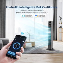 Aigostar smart ross - ventilateur tour intelligent avec télécommande(97cm). oscillation 70°, silencieux, ecran led wifi + bleuto