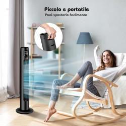 Aigostar smart ross - ventilateur tour intelligent avec télécommande(97cm). oscillation 70°, silencieux, ecran led wifi + bleuto