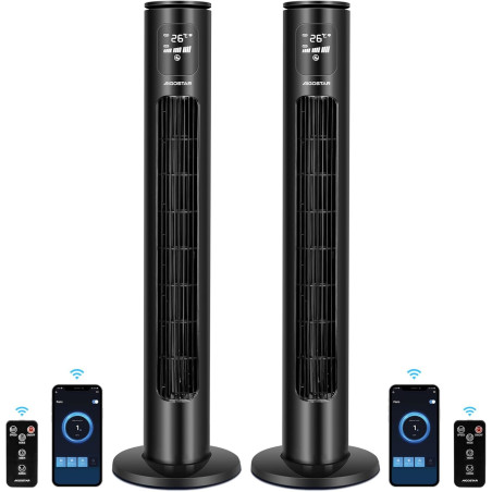Aigostar ventilateur colonne intelligent avec télécommande(97cm). oscillation 70°, silencieux, ecran led wifi + bleutooth, 50w. 