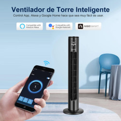 Aigostar ventilateur colonne intelligent avec télécommande(97cm). oscillation 70°, silencieux, ecran led wifi + bleutooth, 50w. 