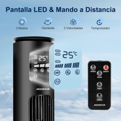 Aigostar ventilateur colonne intelligent avec télécommande(97cm). oscillation 70°, silencieux, ecran led wifi + bleutooth, 50w. 