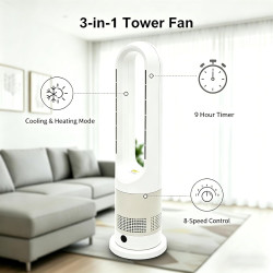 Ventilateur colonne 3 en 1, radiateur soufflant, ventilateur et filtre à air, oscillation automatique, minuterie à 8 niveaux 9H,