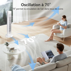 Aigostar Robert - Ventilateur Colonne (86 cm),Silencieux, 3 Vitesses et 3 Modes,Oscillation 70°,Ventilateur Portable avec Minute