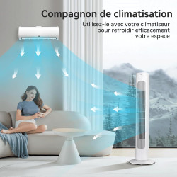 Aigostar Robert - Ventilateur Colonne (86 cm),Silencieux, 3 Vitesses et 3 Modes,Oscillation 70°,Ventilateur Portable avec Minute