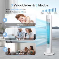 Aigostar Robert -Ventilateur Colonne avec Télécommande,Silencieux, 3 Vitesses et 3 Modes,Oscillation 70°,Ventilateur Portable av
