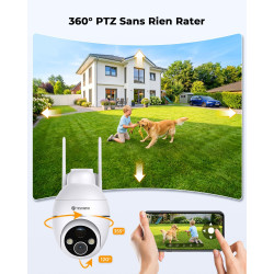 2K Camera Surveillance WiFi Exterieure sans Fil, Énergie Solaire et 360° PTZ, Caméra Solaire Batterie 2,4 G, Double Antenne Visi
