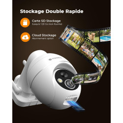 2K Camera Surveillance WiFi Exterieure sans Fil, Énergie Solaire et 360° PTZ, Caméra Solaire Batterie 2,4 G, Double Antenne Visi