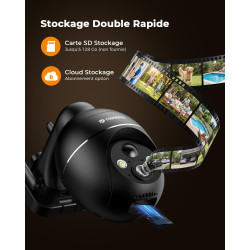 2K Camera Surveillance WiFi Exterieure sans Fil, 360° PTZ et Énergie Solaire, Caméra Solaire Batterie 2,4 G, Double Antenne Visi