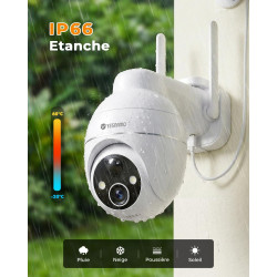 2K Camera Surveillance WiFi Exterieure sans Fil, 360° PTZ et Énergie Solaire, Caméra Solaire Batterie 2,4 G, Double Antenne Visi