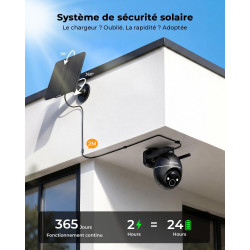 2K Camera Surveillance WiFi Exterieure sans Fil, Énergie Solaire et 360° PTZ, Caméra Solaire Batterie 2,4 G, Double Antenne Visi
