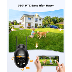 2K Camera Surveillance WiFi Exterieure sans Fil, Énergie Solaire et 360° PTZ, Caméra Solaire Batterie 2,4 G, Double Antenne Visi