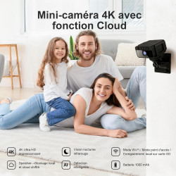 AOBOCAM Camera Espion WiFi 4K avec Cloud – Caméra de Surveillance Intérieure sans Fil, Vision Nocturne Grand Angle 150°, Détecti