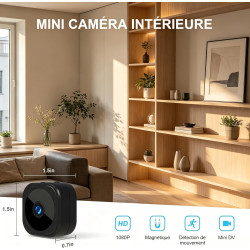Caméra Espion 1080P WiFi avec Application, Vision Nocturne Détection de Mouvement, Caméra de Sécurité Intérieure – Batterie Rech