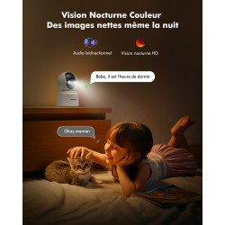 2.5K(4MP) Camera Surveillance WiFi Interieur sans Fil, 360° Caméra Interieur Batterie 6000mAh, 2.4G/5GHz, Vision Nocturne, Détec
