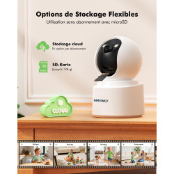 2.5K(4MP) Camera Surveillance WiFi Interieur sans Fil, 360° Caméra Interieur Batterie 6000mAh, 2.4G/5GHz, Vision Nocturne, Détec