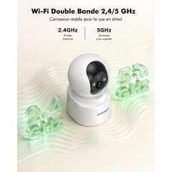 2.5K(4MP) Camera Surveillance WiFi Interieur sans Fil, 360° Caméra Interieur Batterie 6000mAh, 2.4G/5GHz, Vision Nocturne, Détec