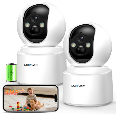 2.5K(4MP) Camera Surveillance WiFi Interieur sans Fil, Pan/Tilt Batterie 6000mAh, 2.4G/5GHz, Vision Nocturne, Détecteur PIR, Aud