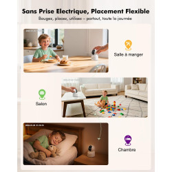 2.5K(4MP) Camera Surveillance WiFi Interieur sans Fil, Pan/Tilt Batterie 6000mAh, 2.4G/5GHz, Vision Nocturne, Détecteur PIR, Aud